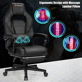Goplus Massage Gaming Chair, Reclining Backrest, Seat Height Adjustment Racing Computer Office Chair with Footrest, Ergonomic High Back PU Swivel Game Chair (White)